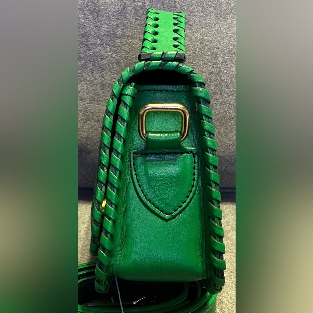 handmade genuine leather Luxury Shoulder Straps Tooled Handbag Green Purse - Picture 5 of 13